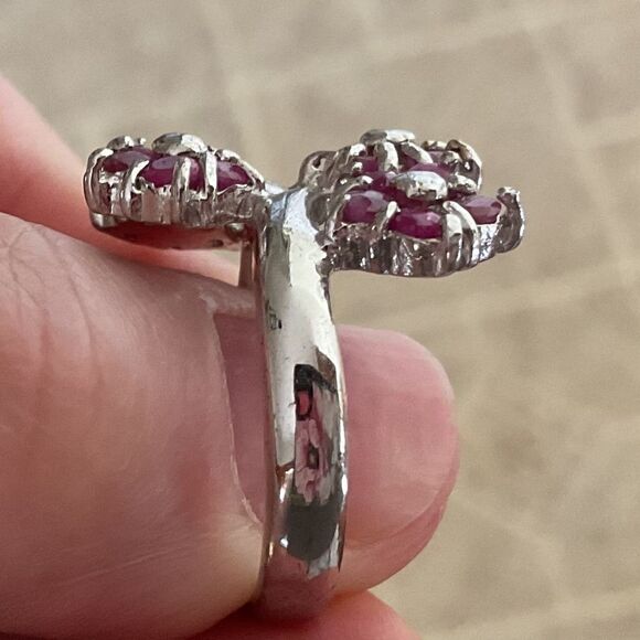 Sterling Silver 925 RUBY FLORAL RING SIZE US 7.5 - Picture 6 of 8